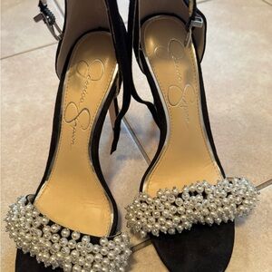 Jessica Simpson Black Heels with Pearl Accents